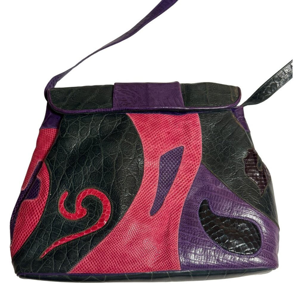 Vintage Sharif Multicolor Patchwork Exotic Leather Shoulder Bag – Rare 80s/90s - Picture 6 of 10